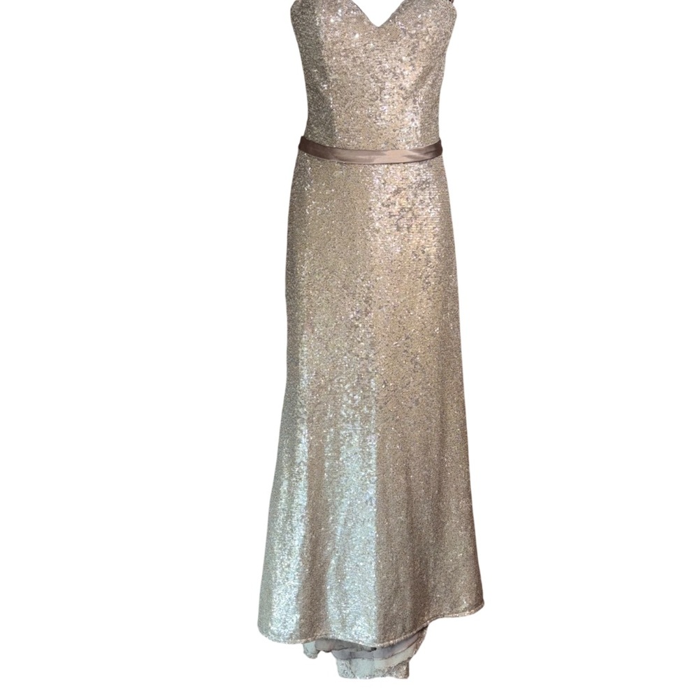 Allure Bridals Sequined Column Champagne Sheath Dress 12 large